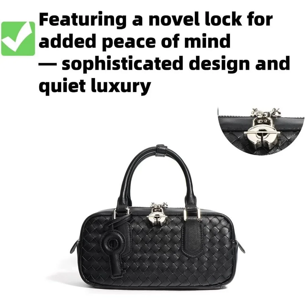 Woven Leather Crossbody Bag for Women Microfiber Genuine Small Purse